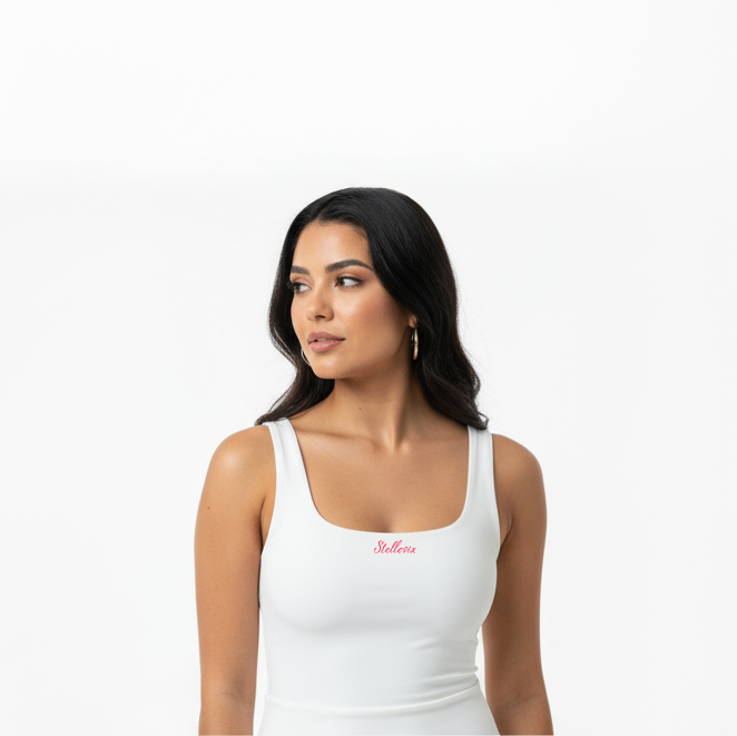 Stellovix High-Quality Flexible Alice Line Dress in White — premium women’s tennis dress designed for comfort and performance. Perfect for tennis, workouts, casual outings, date nights, nightouts, and daily wear. Soft, breathable, and elegant one-piece activewear. 