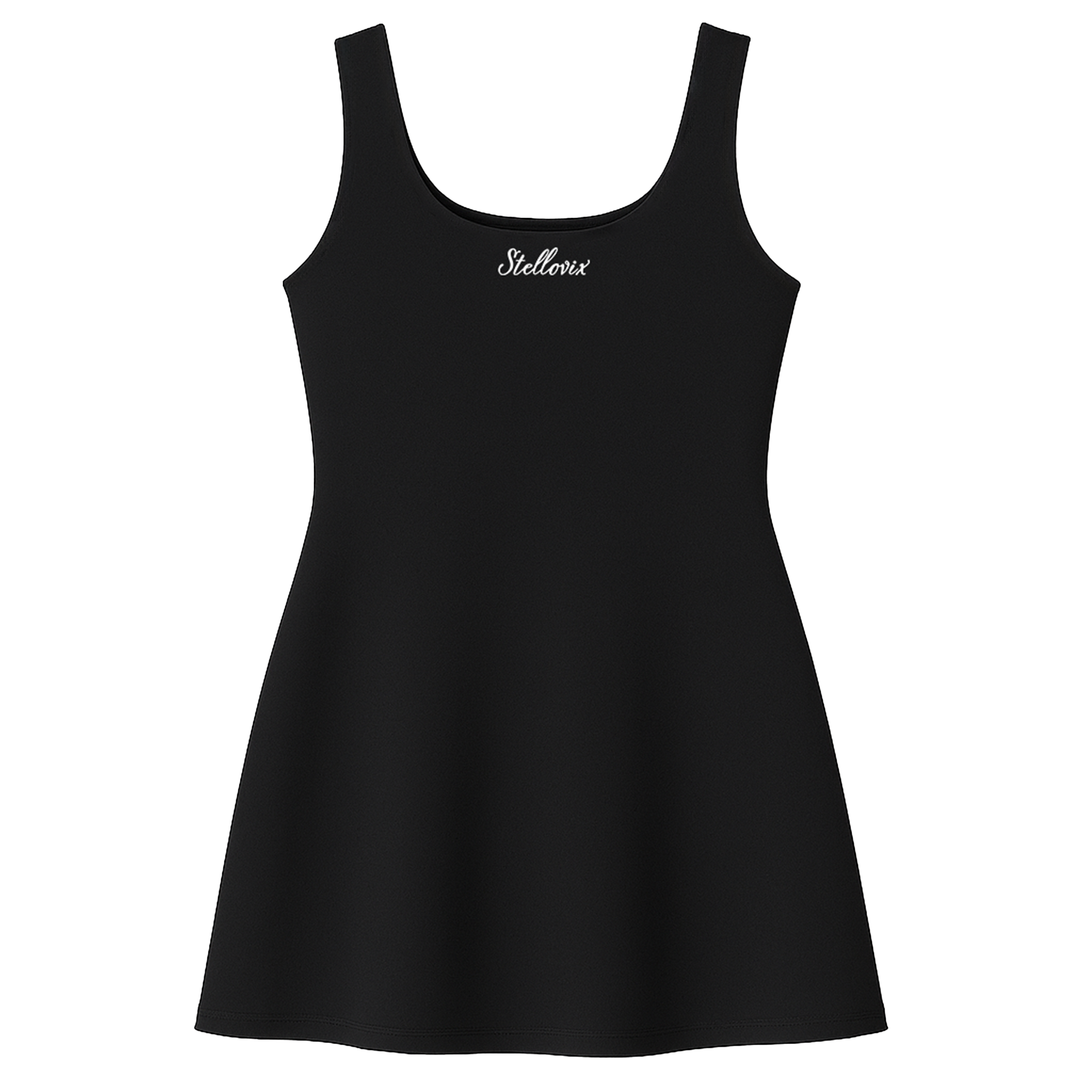 Stellovix High-Quality Flexible Alice Line Dress in Black — premium women’s tennis dress designed for comfort and performance. Perfect for tennis, workouts, casual outings, date nights, nightouts, and daily wear. Soft, breathable, and elegant one-piece activewear.