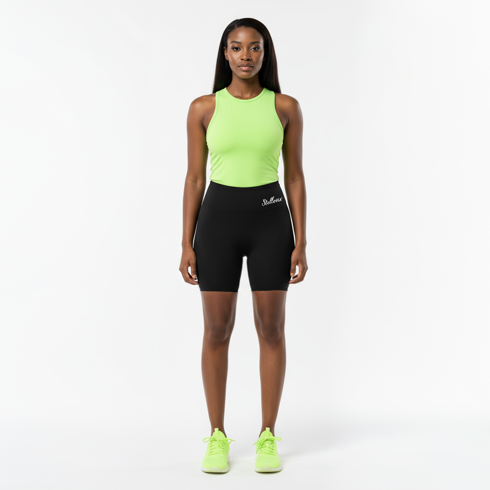 Stellovix flowy shorts for women made of soft high-performance nylon spandex, delivering a sleek sculpting fit, lightweight breathable comfort, quick-dry performance, and flexible movement for yoga, running, and daily wear.
