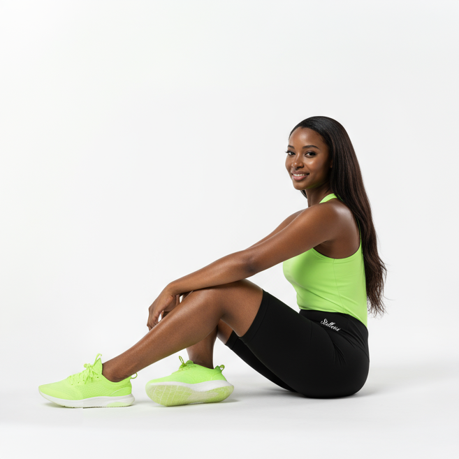 Stellovix flowy shorts for women made of soft high-performance nylon spandex, delivering a sleek sculpting fit, lightweight breathable comfort, quick-dry performance, and flexible movement for yoga, running, and daily wear.

