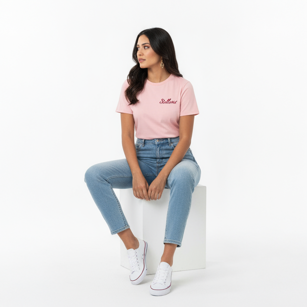 Stellovix Pure Lee T-Shirt – Light Pink, premium women’s 100% cotton t-shirt designed for everyday comfort and style. Soft, breathable, lightweight casual T-shirt perfect for daily wear, travel, and layering.